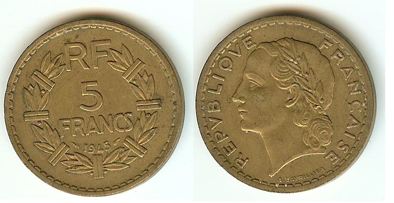 5 Francs Lavrillier(Alu. Br) 1945 EF+